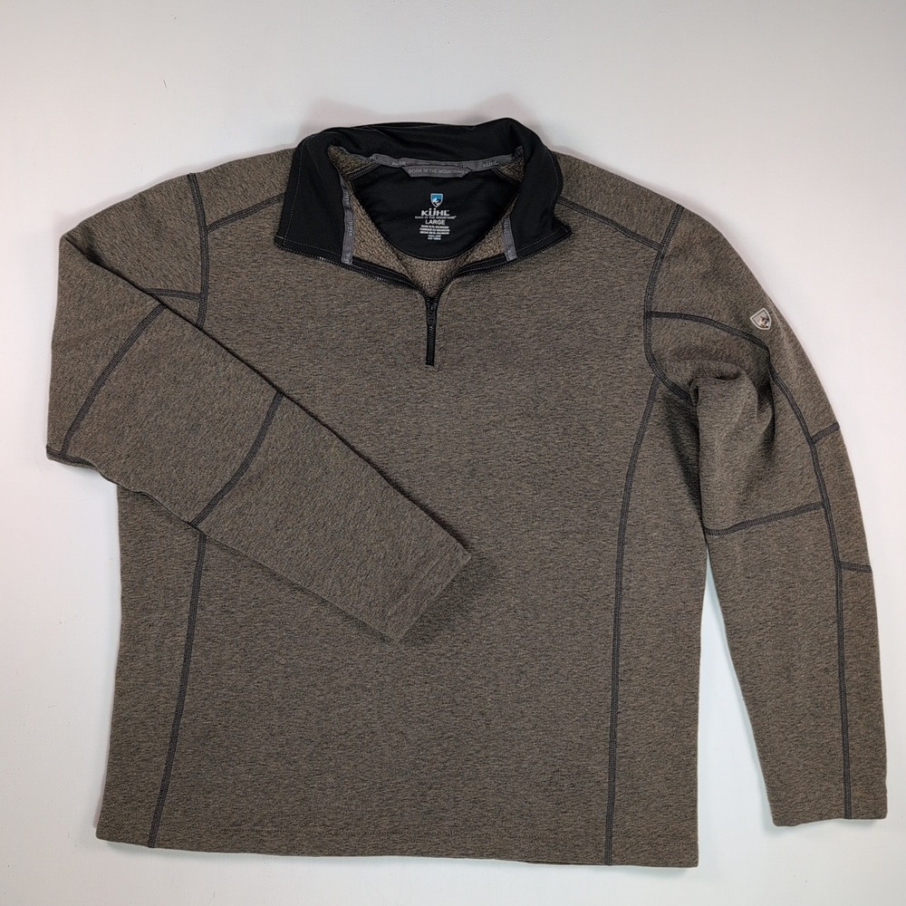 Kuhl Interceptr Revel 1/4 Zip Fleece Pullover Large Brown Charcoal Gray Heather